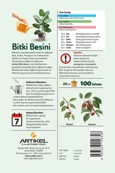Tüm Bitkiler  Bitki Besini, Gelişim Hızlandırıcı, Dengeli Bitki Besini 100 Sulama Kapasiteli Bitki Besleyici (20 Litre Su ile) - 5