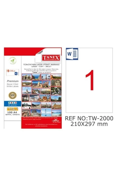 TANEKS TW-2000 210*297 MM KUŞE LASER ETİKET 100 AD