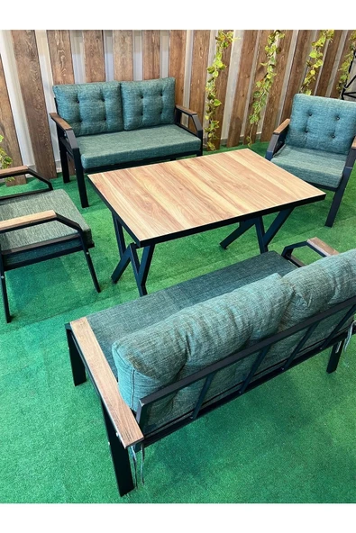 Kavacık 2+2+1+1 + Masa Yeşil Renk Balkon, Bahçe Mobilyası, Masalı Mutfak Takımı - 2