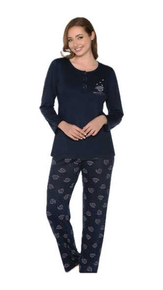 Alperi 790-06 Kadın Yuvarlak Yaka Uzun Kol Pijama Takım - 2