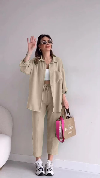 Keten Günlük İkili Takım Elbise Pantolon Gömlek