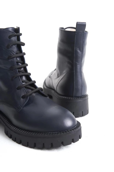 Kadın Hakiki Deri Bağcıklı Kalın Tırtıklı Taban Yuvarlak Burun Kısa Günlük Postal Chelsea Bot - Resim 2