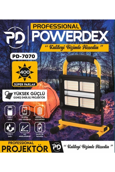 POWERDEX Projektör Güneş Enerjili Pd7070 Pro Yüksek Güçlü