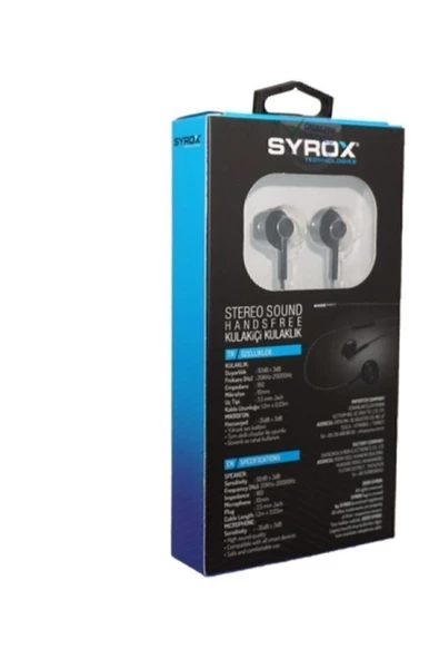 SYROX K16 Ekstra Bas Stereo Kulakiçi Kulaklık Siyah Mukemmel Kalite - 2