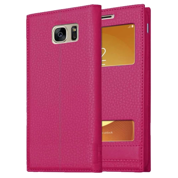 Samsung Galaxy S7 Uyumlu Pencereli Kapaklı Magnum Kılıf - Resim 4