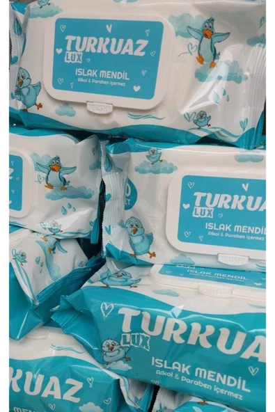 TURKUAZ Islak Havlu Yerli Üretim 90'Lı Alkol¶Ben Içermez 12 Paket 1 Adet Hediyeli,Toplam 13 Paket