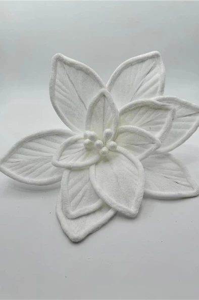 Beysüs Yılbaşı Çam Ağacı Süsü Ponsetya Çiçek Büyük Beyaz - 2