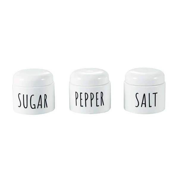 Porselen Baharatlık Vakum Kapaklı Hava Almaz Sugar Pepper Salt Kavanozu 3lü