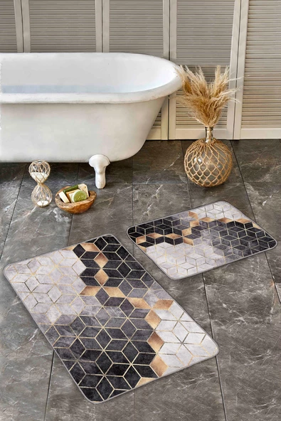 Halı Atölyesi Renkli Doğal Pamuklu 2'li Banyo&Mutfak Paspas Seti 60x100 50x60 Cm - 2