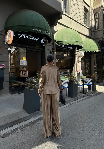 Camel Kadife Gömlek Pantolon Takım - 5