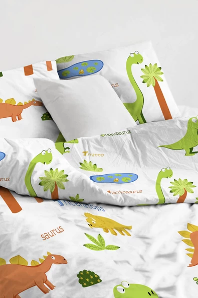 Upstyle Nevresim Kids 140x200 cm Only Dinolar Beyaz