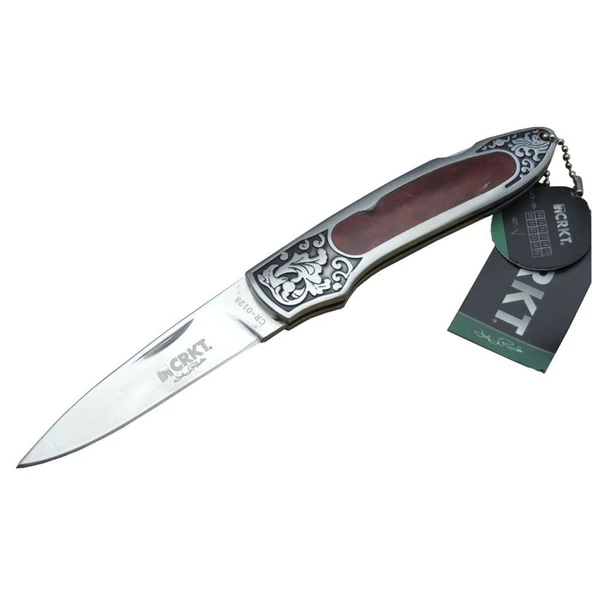 CRKT CR 0128 RD Kamp Çakı 18 cm - Metal Desenli Sap, Kılıflı, Kutulu