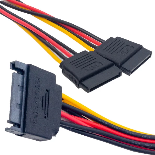 SATA POWER 15 PİN ERKEK TO 2 X SATA POWER 15 PİN DİŞİ ÇOKLAYICI KABLO (4593)