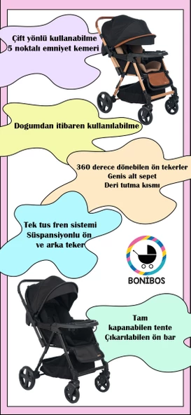 Bonibos Yukon Çift Yönlü Bebek Arabası Gold Kahve - 5