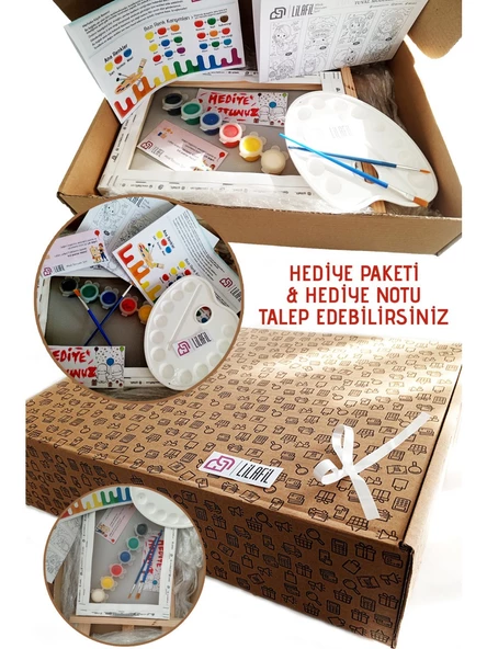 Ahtopot Çocuk Ressam Seti 20 x 30 cm Ön Çizimli Tuval 2 Adet Fırça Palet Boyalar ve Şövale - 4