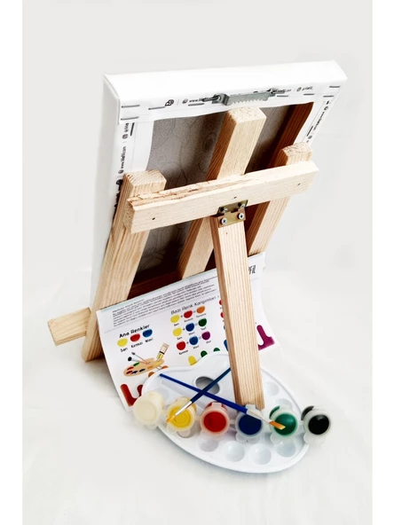 Ahtopot Çocuk Ressam Seti 20 x 30 cm Ön Çizimli Tuval 2 Adet Fırça Palet Boyalar ve Şövale - 3