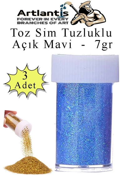 Açık Mavi Toz Sim Tuzluklu 7 gr 3 Adet Renkli Toz Sim Epoksi Reçine Okul Etkinlik Dekarasyon Slime