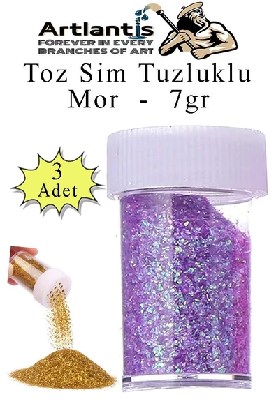 Mor Toz Sim Tuzluklu 7 gr 3 Adet Renkli Toz Sim Epoksi Reçine Okul Etkinlik Dekarasyon Slime