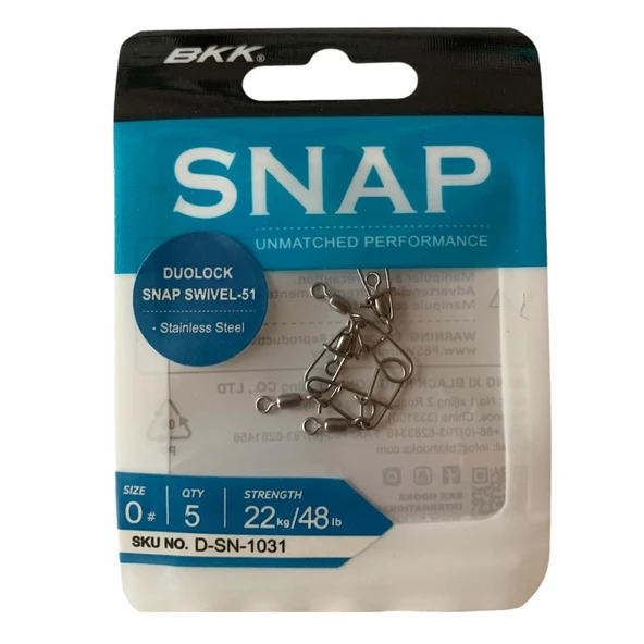 BKK Duolock Snap Swivel-51 No:0 Klipsli Fırdöndü (5'li Paket)