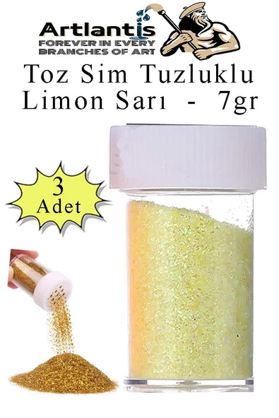Açık Sarı Toz Sim Tuzluklu 7 gr 3 Adet Renkli Toz Sim Epoksi Reçine Okul Etkinlik Dekarasyon Slime