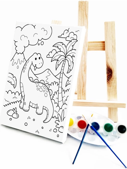 Sevimli Dinozor Çocuk Ressam Seti 20 x 30 cm Ön Çizimli Tuval - 2