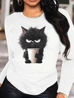 Kadın Uzun Kollu Bisiklet Yaka Baskılı Viskon Bluz - 3