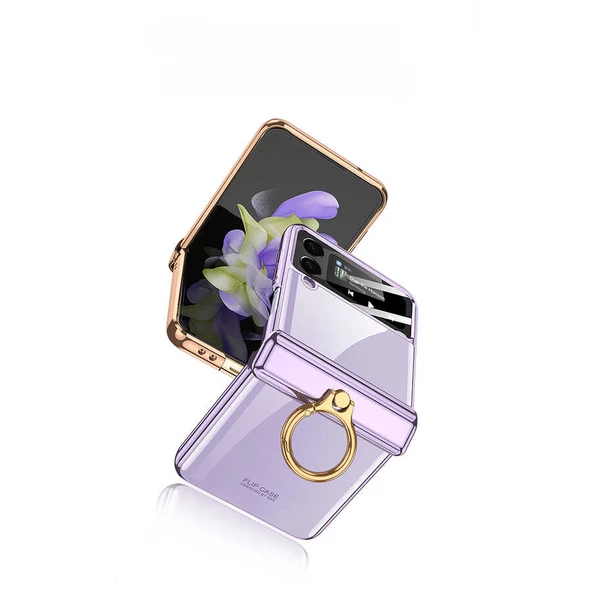 Galaxy Z Flip 4 Kılıf  Kıpta Yüzüklü Lens Korumalı Kapak - Resim 7