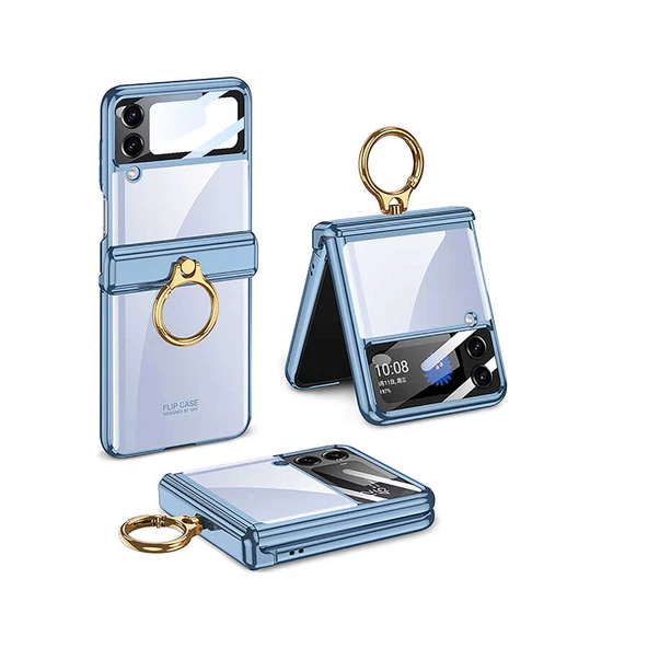 Galaxy Z Flip 4 Kılıf  Kıpta Yüzüklü Lens Korumalı Kapak - Resim 3