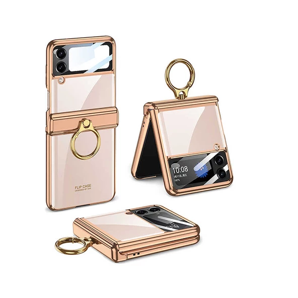 Galaxy Z Flip 4 Kılıf  Kıpta Yüzüklü Lens Korumalı Kapak - Resim 2