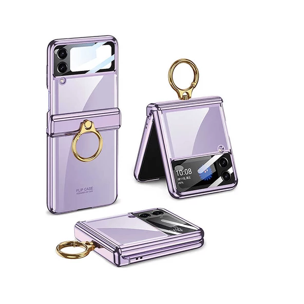 Galaxy Z Flip 4 Kılıf  Kıpta Yüzüklü Lens Korumalı Kapak - Resim 6