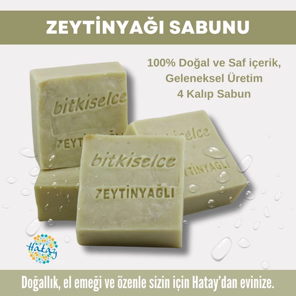 Bitkiselce Saf ve doğal içeriklerle Zeytinyağı Sabunu 450 gr (4 Kalıp)