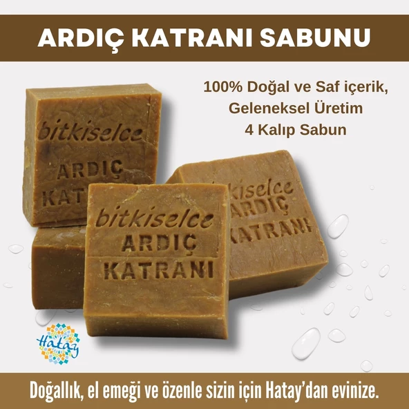 Bitkiselce Saf ve doğal içeriklerle Ardıç Katranı Sabunu 450 gr (4 Kalıp)