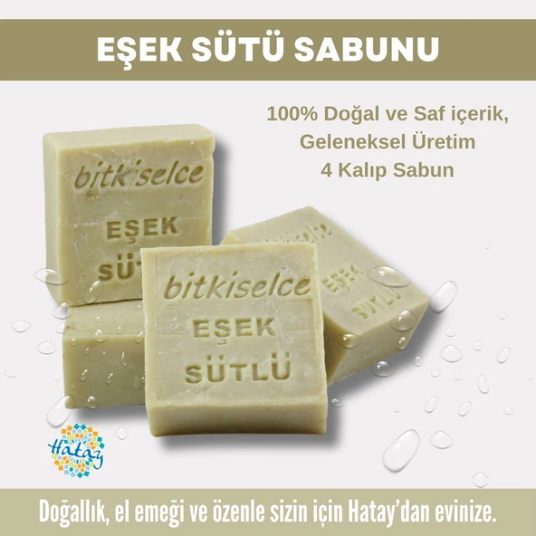Bitkiselce Saf ve doğal içeriklerle Eşek Sütü Sabunu 450 gr (4 Kalıp)