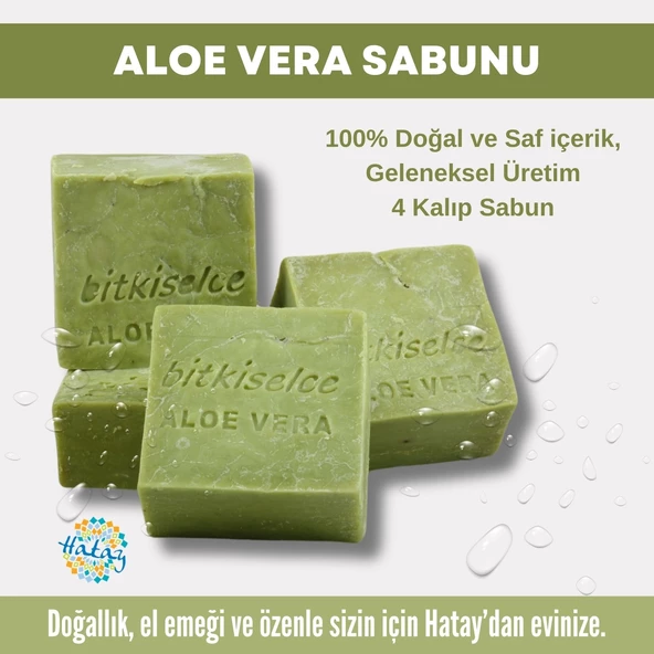 Bitkiselce Saf ve doğal içeriklerle Aloe Vera Sabunu  450 gr (4 Kalıp)