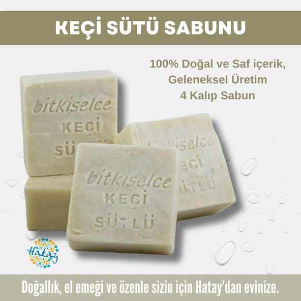 Bitkiselce Saf ve doğal içeriklerle Keçi Sütü Sabunu 450 gr (4 Kalıp)