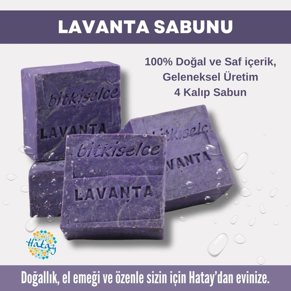 Bitkiselce Saf ve doğal içeriklerle Lavanta Sabunu  450 gr (4 Kalıp)