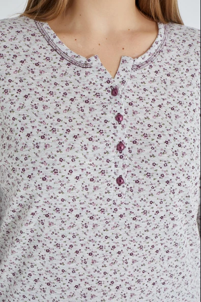 %100 Pamuk Uzun Kol Büyük Beden Kadın Pijama Takımı 98908 - 3