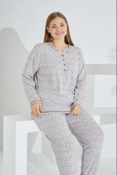 %100 Pamuk Uzun Kol Büyük Beden Kadın Pijama Takımı 98908