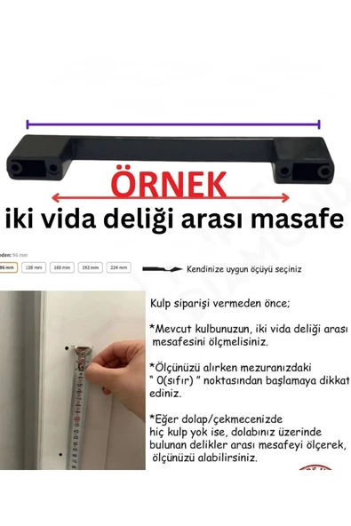 ETİK AKSESUAR Plastik Kulp Köprü Siyah 96mm & 128mm Çift Ölçü Kulp Dolap Kulp Çekmece Kulp(VİDADAHİL) - 3