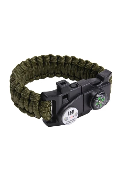 HT SAĞLIK Gaddar Plus taktikal yeşil bileklik magnezyum çubuklu düdüklü ledli unisex hediyelik 19 işlev ürün görseli 1