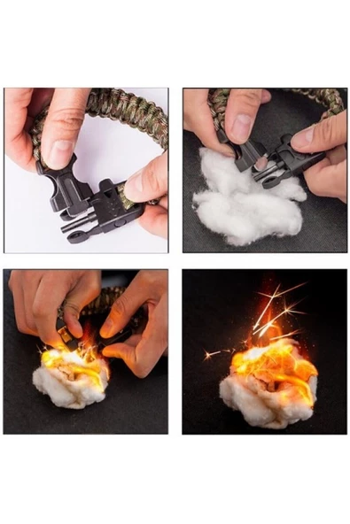 HT SAĞLIK Bileklik Taktikal Yeşil/siyah Taktik Bileklik Magnezyum Çubuklu Düdüklü Unisex Bileklik Hediyelik - Resim 6