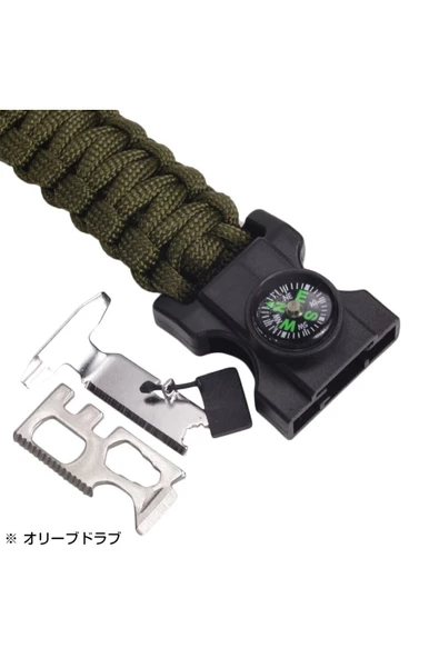 HT SAĞLIK Gaddar Plus taktikal yeşil bileklik magnezyum çubuklu düdüklü ledli unisex hediyelik 19 işlev - Resim 3