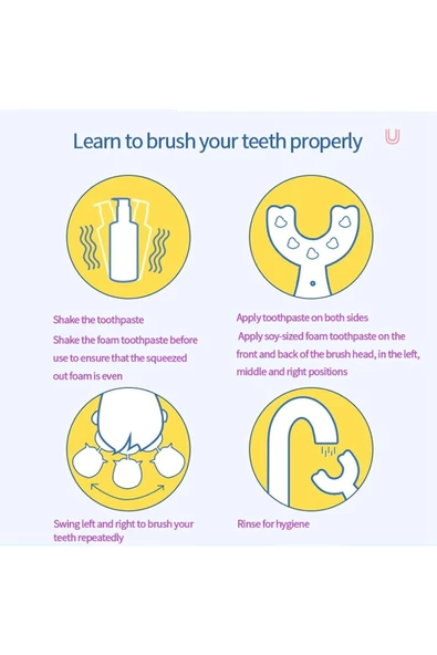 HT SAĞLIK Çocuklar için U şekilli diş fırçası gıda sınıfı yumuşak silikon fırça kafası için 360 diş temizleme - 4