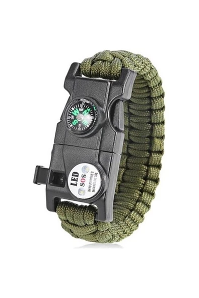 HT SAĞLIK Gaddar Plus taktikal yeşil bileklik magnezyum çubuklu düdüklü ledli unisex hediyelik 19 işlev - Resim 4