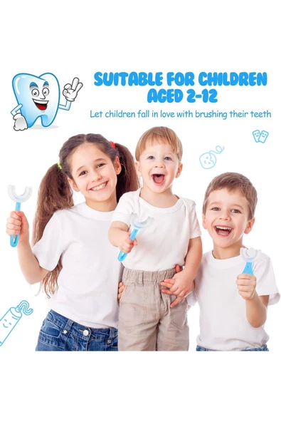 HT SAĞLIK Çocuklar için U şekilli diş fırçası gıda sınıfı yumuşak silikon fırça kafası için 360 diş temizleme - 5