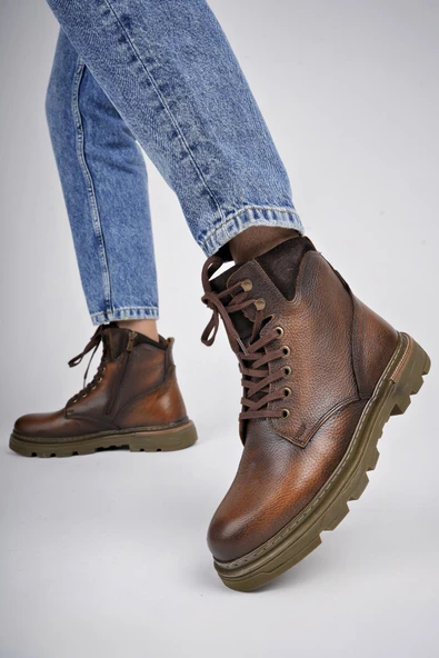 Muggo ALEXANDER Garantili Hakiki Deri Bağcıklı Fermuarlı Erkek Postal Bot - 2