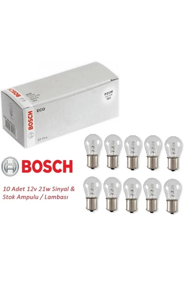 Bosch Bosch 12 Volt 21 Watt Sinyal Stop Ampulu Lambası 93 Tek Duy Ampul Takımı 10 Adet