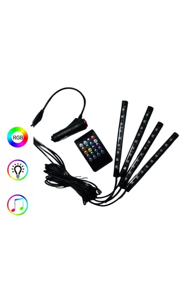Car19 12 Led Ayak Altı Led Lamba Kumandalı Sese Duyarlı Çakmaklık Girişli Rgb Araç Içi Aydınlatma
