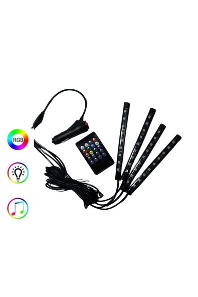 Car19 Araç Içi Aydınlatma 12 Ledli Kumandalı Müziğe Duyarlı Ayak Altı Led