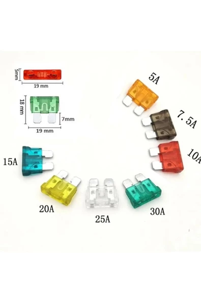 Car19 Car19 Mini Bıçak Sigorta Karışık (5 A*7.5 A*10 A*15 A*20 A*25 A*30 A) (100 Ad)